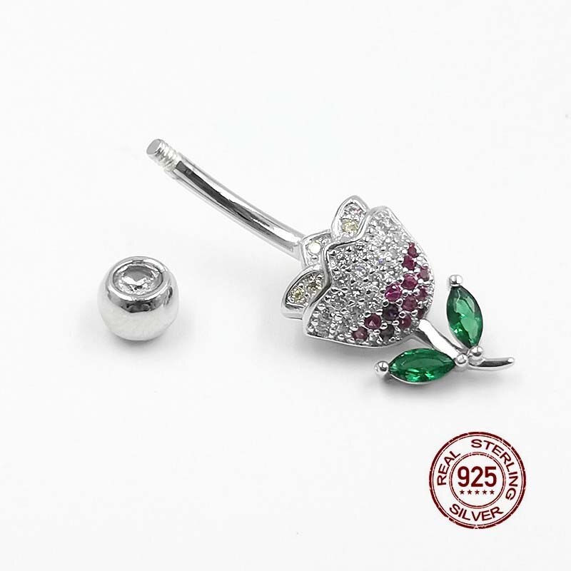 Hallolook – Piercing de Nombril en argent Sterling 925, fleur, anneau de Nombril, Anti-allergie, Zircon, barres de Piercing, bijoux