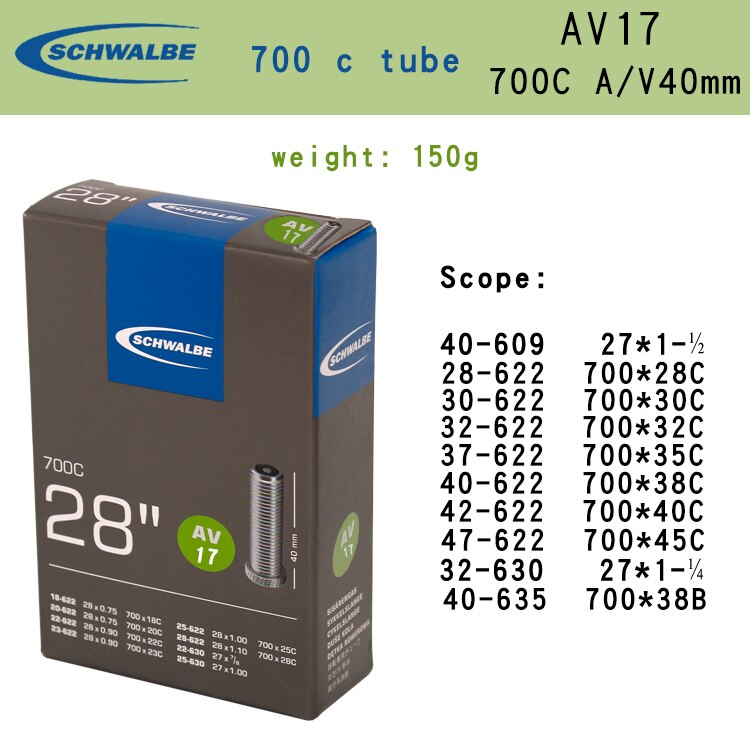 Schwalbe Binnenband 700C Butyl Rubber 700 * 23C 25C 28c Av Sv Snelweg Stad Fietsband Accessoires: 700C AV17 40MM