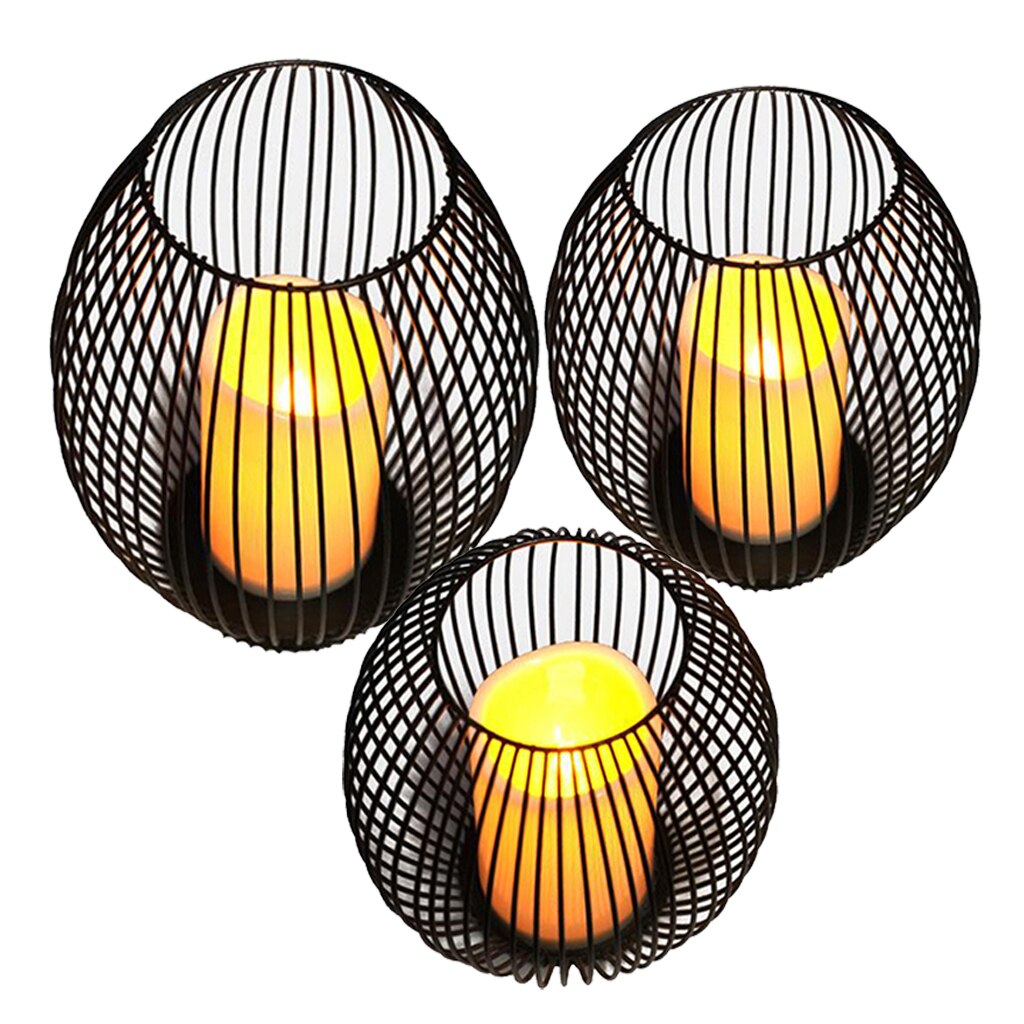 2/3pcs Iron Lantern Wire Tealight Candle Holder LED Candle for Wedding Decor