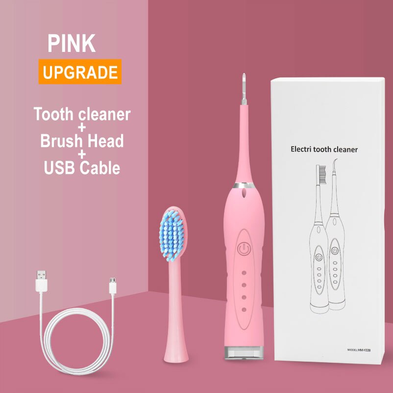 Tragbare Ultra Schall- Zahn Reiniger Schall- Zahn Scaler Zahn Zahnstein Entferner Flecken Zahnstein Werkzeug mit Elektrische Zahnbürste Köpfe: Rosa 1