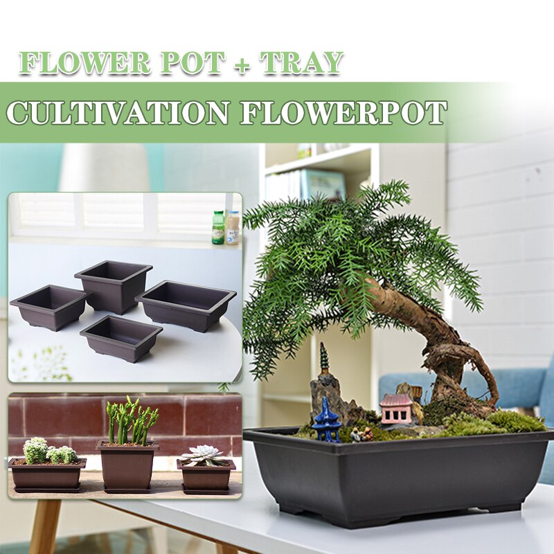 Imitatie Plastic Bloempot Balkon Vierkante Bloem Bonsai Kom Kwekerij Wastafel Potten En Plantenbakken Rechthoek Bloem Potten Lade Bodem
