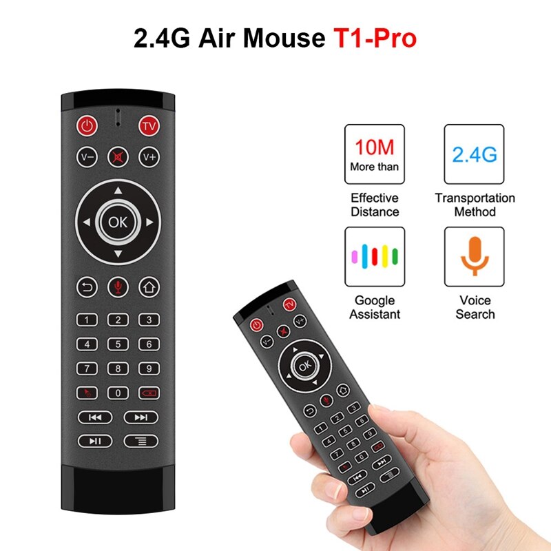 T1 Pro Voice Remote Control 2.4G Wireless Air Mouse Voice Control Gyro IR Remote with 2 IR-Learning for Android Tv Box