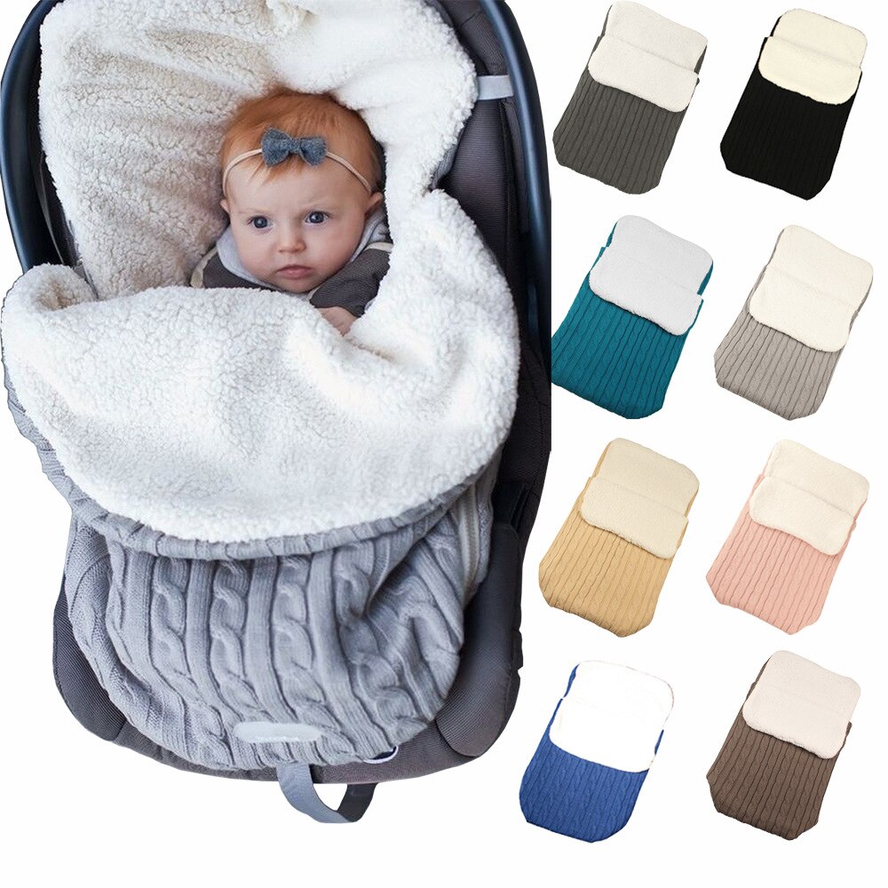 Baby Dikker Slaapzak Gebreide Warm Wrap Deken Pasgeboren Wandelwagen Winddicht Quilt Fleece Dikte Herfst Winter Deken