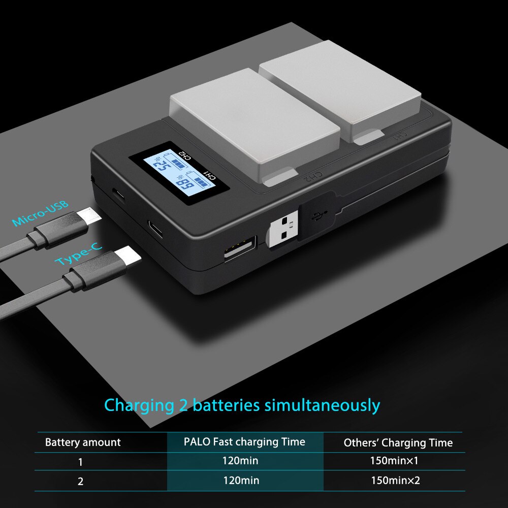PALO 1 pcs LP-E8 digital battery charger lp e8 LCD intelligent Dual USB charger display lpe8 digital For Canon LP-E8 dedicated