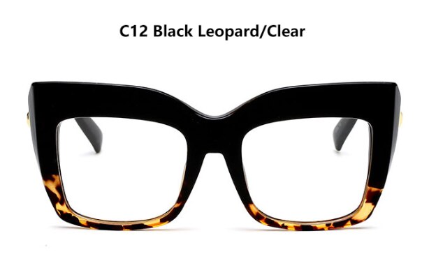 Overdimensionerede firkantede brillerammer kvinder firkantede store stel gennemsigtige linse vintage briller: Sort leopard klar