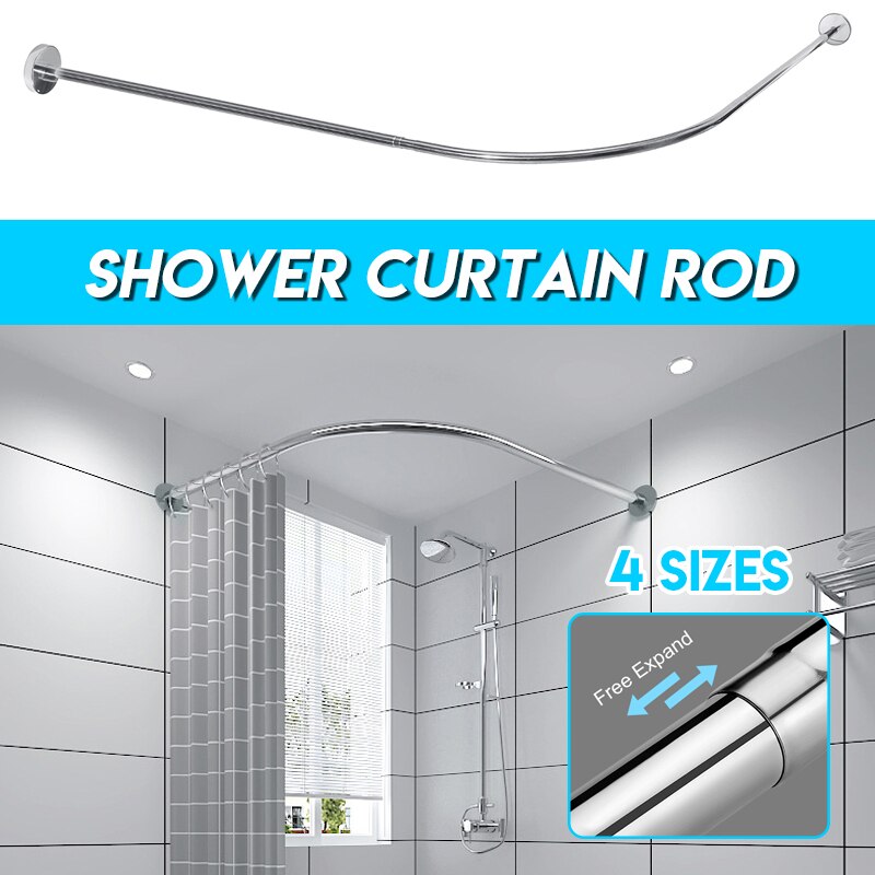 Extendable Curved Shower Curtain Rod L Shaped Stainless Steel Shower Curtain Poles Punch-Free Bathroom Curtain Rail 4 Size