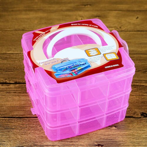 1Pc 3 Layer 18 Grid Removable Dividers Storage Box Plastic Transparent Jewelry Beads Earring Organizer Container: Pink