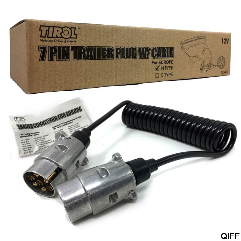7 pin metall trailer pluggar w / lockigt förlängningskabel ledningen 1.5m hane till hane 12v trailer belysning ombord husvagn kan 06