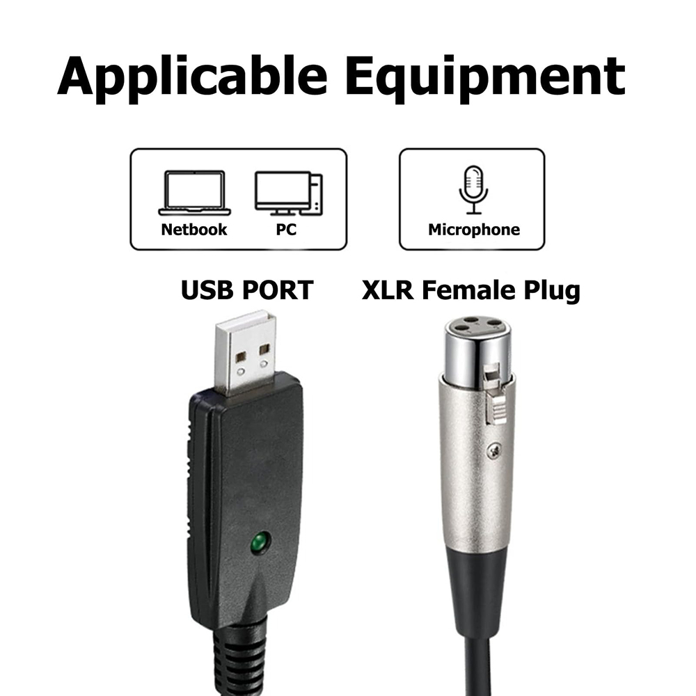 USB Microphone Cable USB Male to XLR Female Mic Link Converter Adapter Studio Audio Cable for Dynamic Microphones or Recording