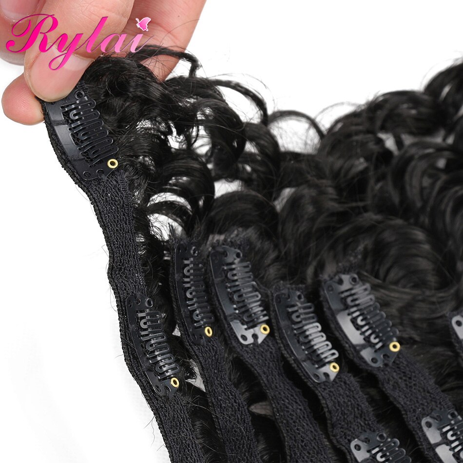 Wave Curly Synthtic Deep Wave Hair Extensions For Women Full Heat Clip Ins Wave Hair Extension Hairpiece By RYLAI