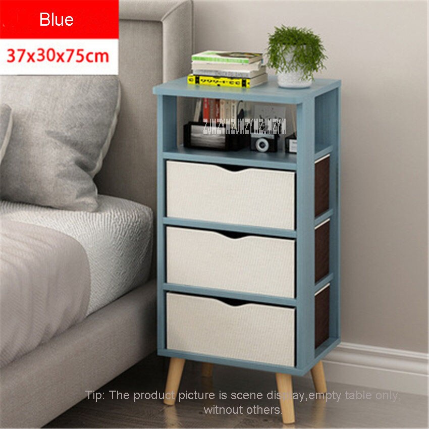 Simple Bedside Table Cabinet Bedroom Locker Economical Wooden Nordic Mini Small Apartment Bedroom Nightstands Modern Locker: Blue 3 drawer