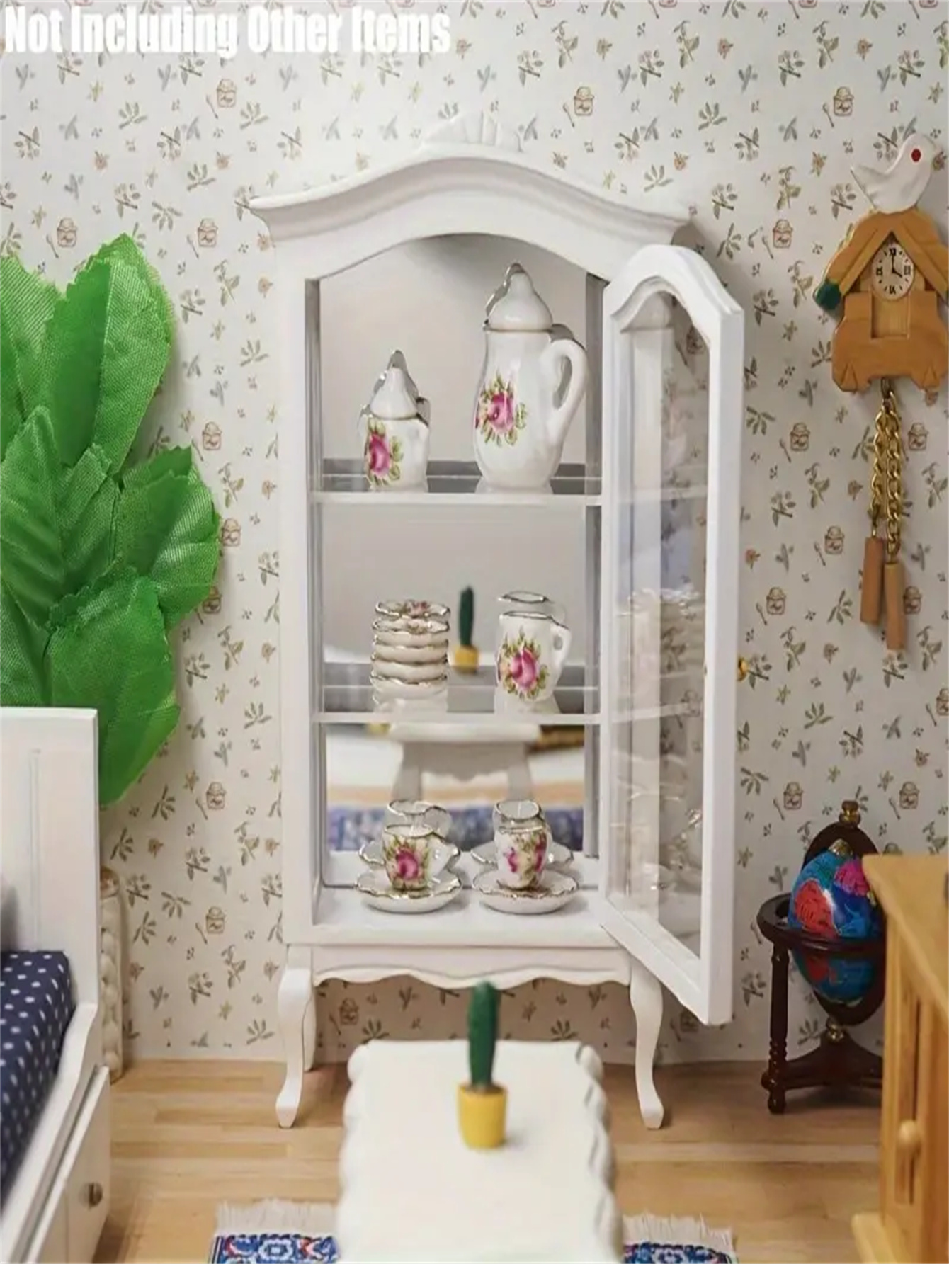 mini vetrina in legno bianco con rapporto 1:12 con anta in vetro trasparente - Vetrina da collezione elegante per la decorazione domestica, scena modello e stoccaggio, accessori per scena modello | design classico di armadietti | Complesso De