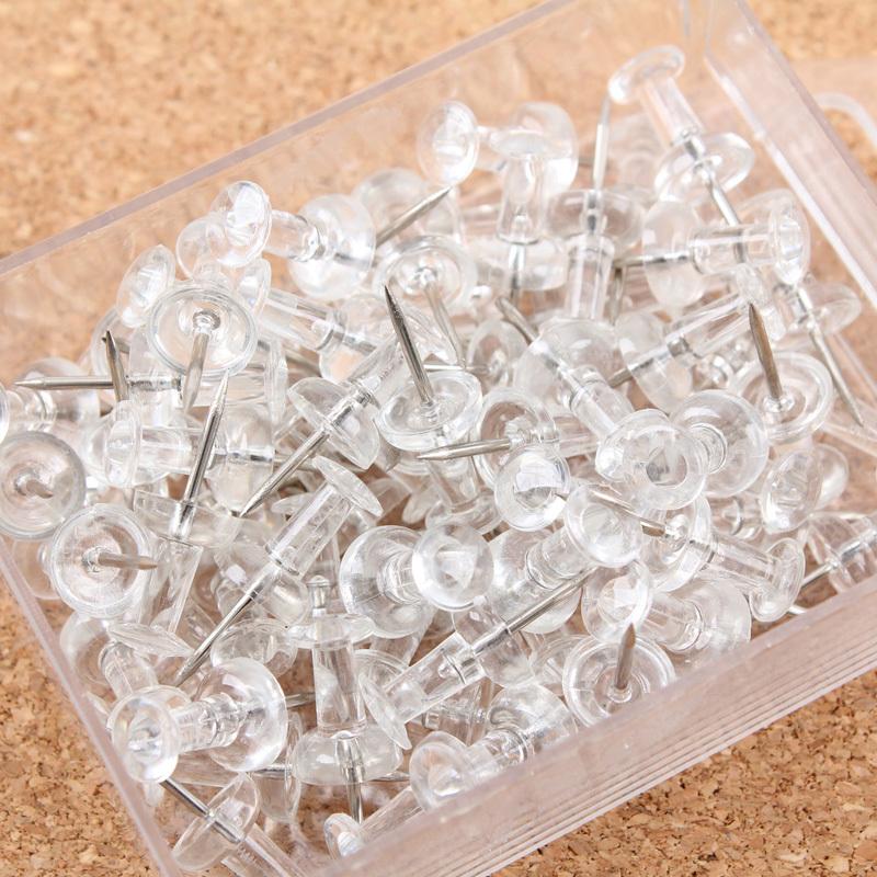 100pcs Plastic Clear Push Pins Transparent Decorative Thumbtacks Thumb Tacks Drawing Pin Cork Board Pins Stationery Supplies