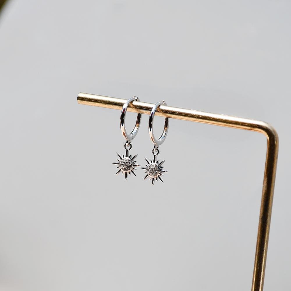 925 Sterling Silver Earring Cute Zircon Sun Flower Short Pendant Earring Ear Bone Wild Trend Girl Woman Ear Jewelr