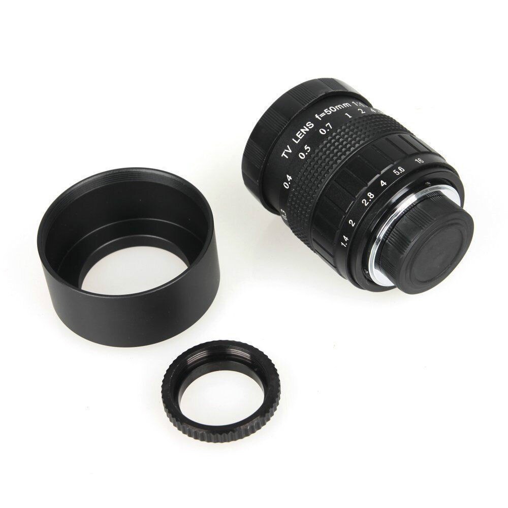 FUJIAN 50mm f/1.4 CCTV F1.4 Lentille + C-FX Monter + Pare-soleil + Bague Macro pour Fujifilm X-A2 X-A1 X-T1 X-T2 X-E2 X-1M X-Pro2 X-Pro1