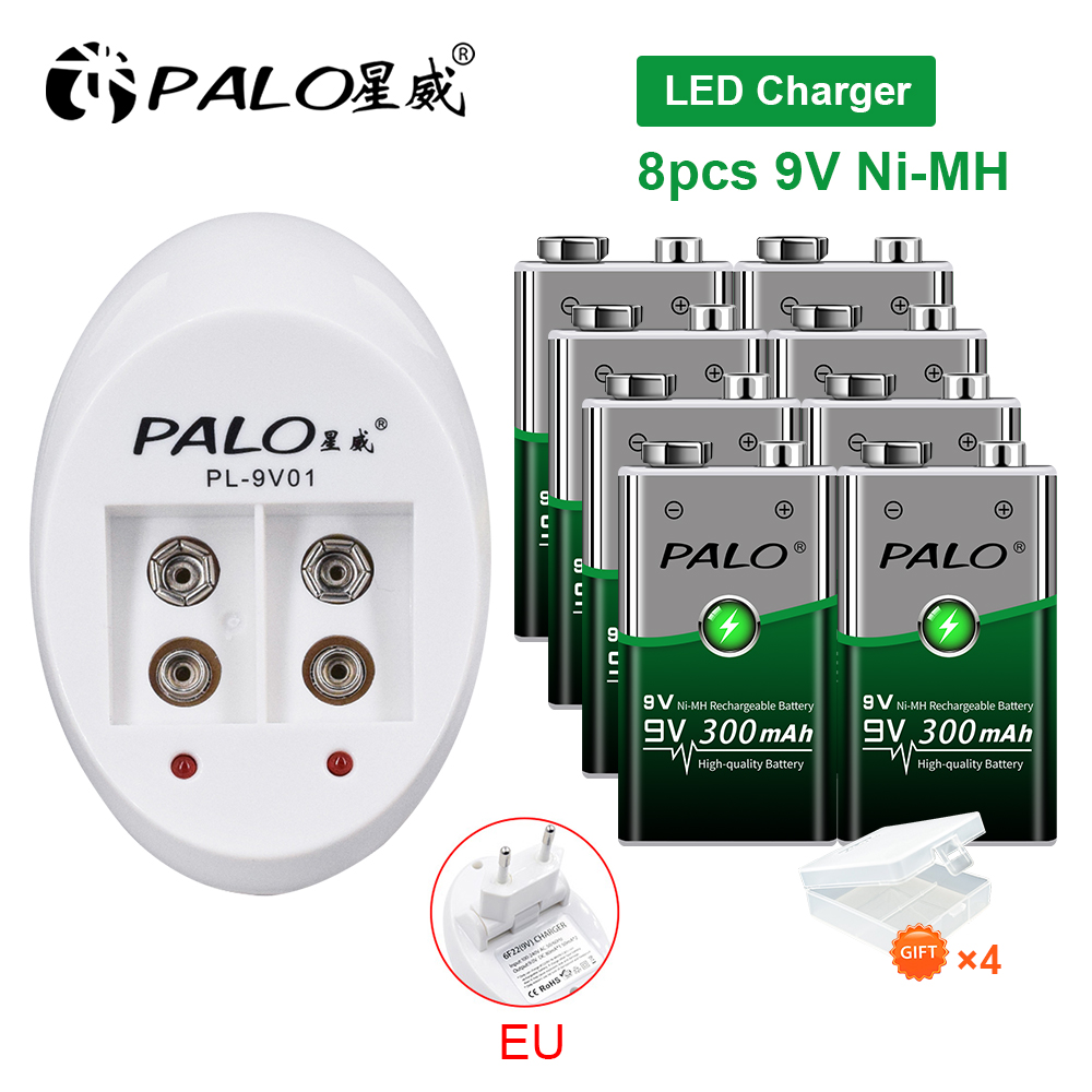 PALO 300mAh 9V NIMH batterie Rechargeable 6F22 9V couronne batterie + 9V chargeur de batterie pour 9V NI-MH Li-ion Batteries rechargeables: other