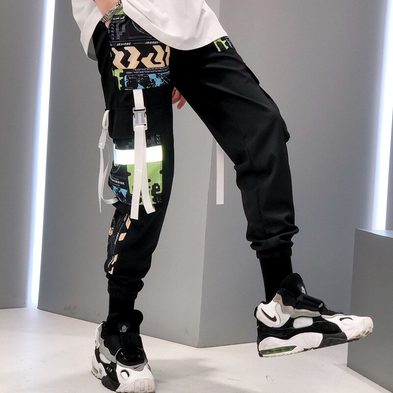 Swag – pantalon Cargo réfléchissant pour homme, Streetwear, Hip Hop, ample, jogging, ruban Graffiti, lin, Techwear,
