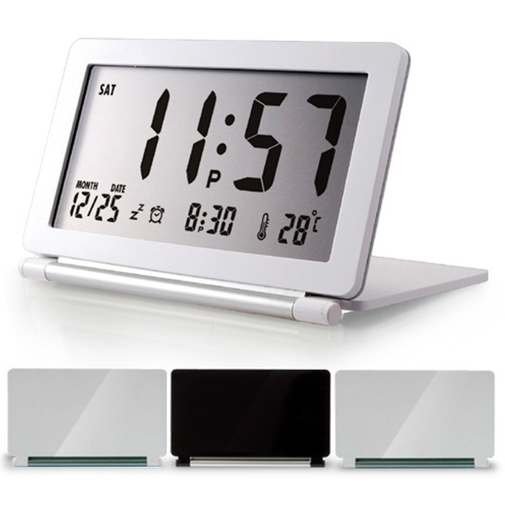Home Folding Temperature Flip Travel Mini Desk Electronic LCD Display Calendar Alarm Clock Digital Office Silent