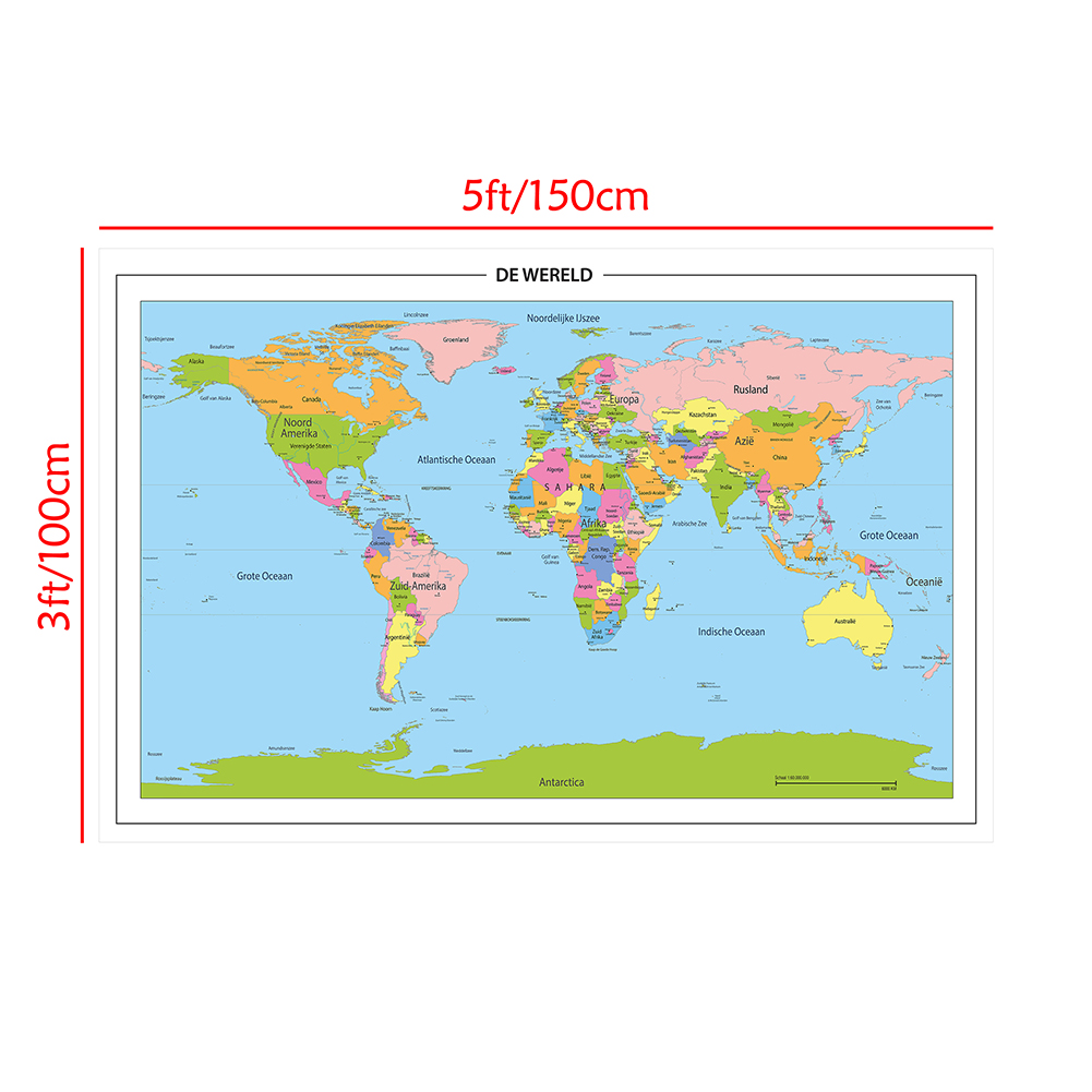 150*100cm Political Map of The World In Dutch Wall Poster Non-woven Canvas Office Living Home Decoration School Supplies