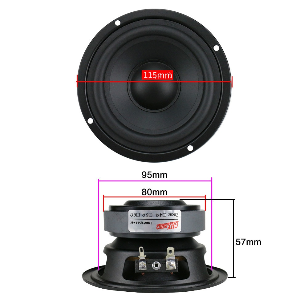 GHXAMP 4.5 Inch Hifi Mid-Bass Speaker 80W 115mm Medium Woofer Loudspeaker For Bookshelf Car Audio Rubber edge 1PC