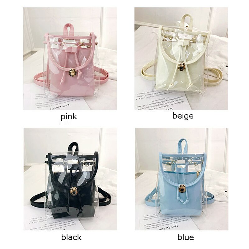 BONAMIE Mini Frauen Rucksack PVC Mädchen Klar transparent Tasche Gelee Reise Rucksack Für Dame Weibliche Schulter Taschen