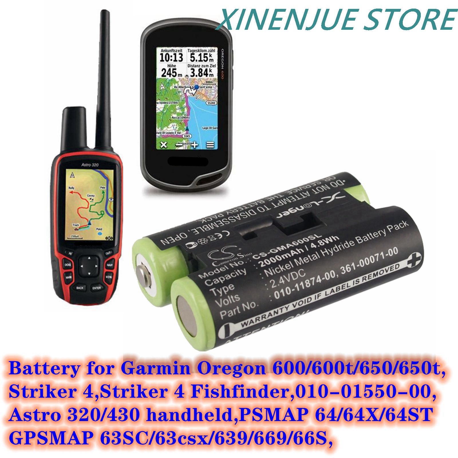 GPS Navigator Battery 2.4V/2000mAh 010-11874-00 for Garmin Astro 430 handheld,Oregon 600,600t,650,650t,Striker 4,4 Fishfinder