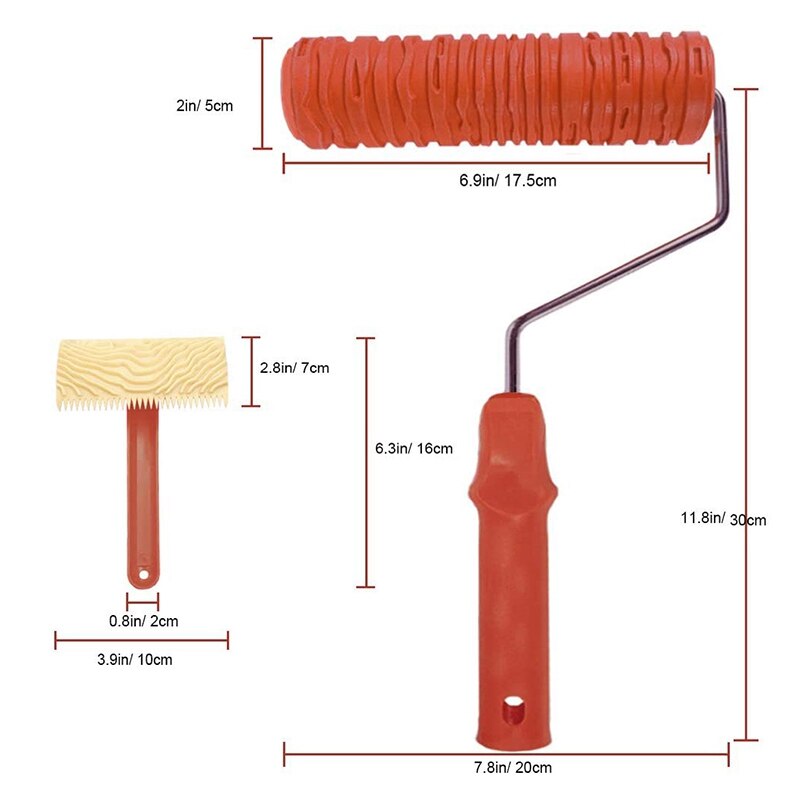 2Pcs Houten Patroon Schilderen Roller Graining Schilderen Tool Met Handvat, Reliëf Crack Art Rubber Textuur Roller