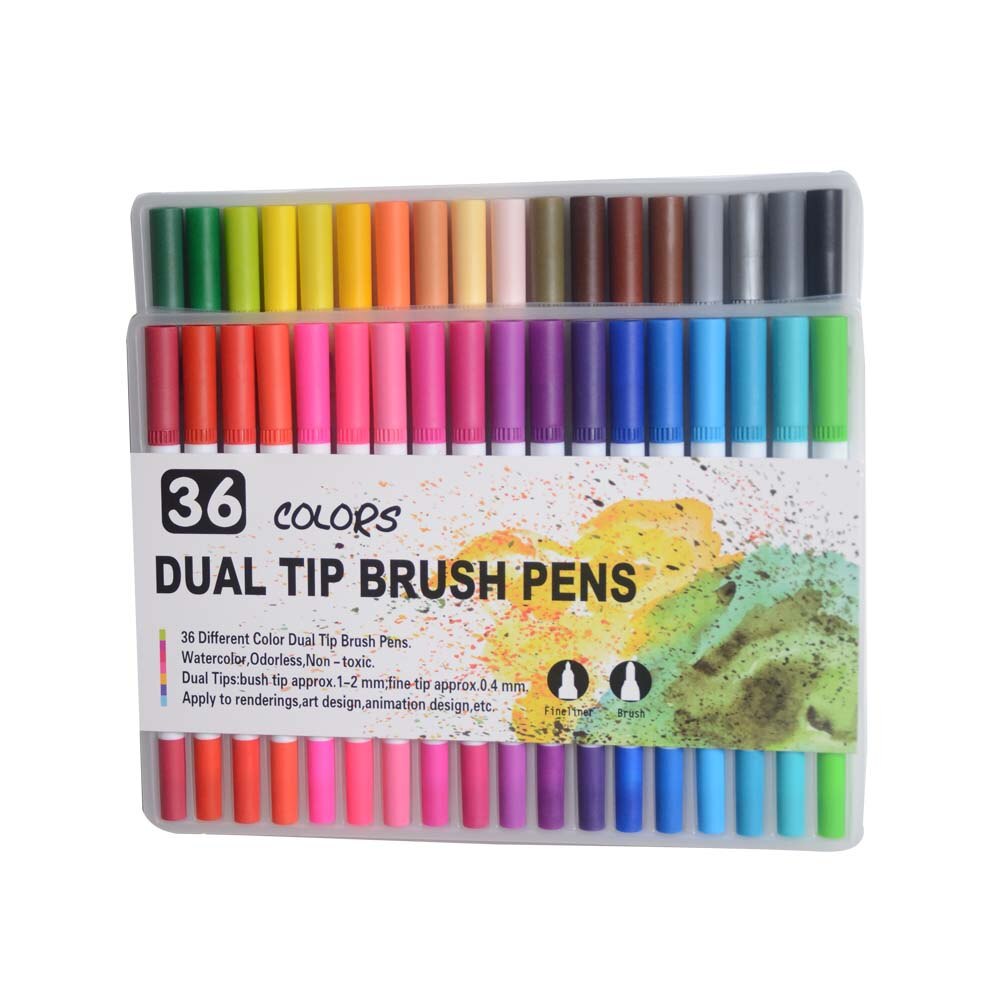 12 24 36 48 60 72 100 Clors Markers Fineliner Water Color Brush Pen Lettering Calligraphy Graffiti Marker Pen Set: 36 Colors White