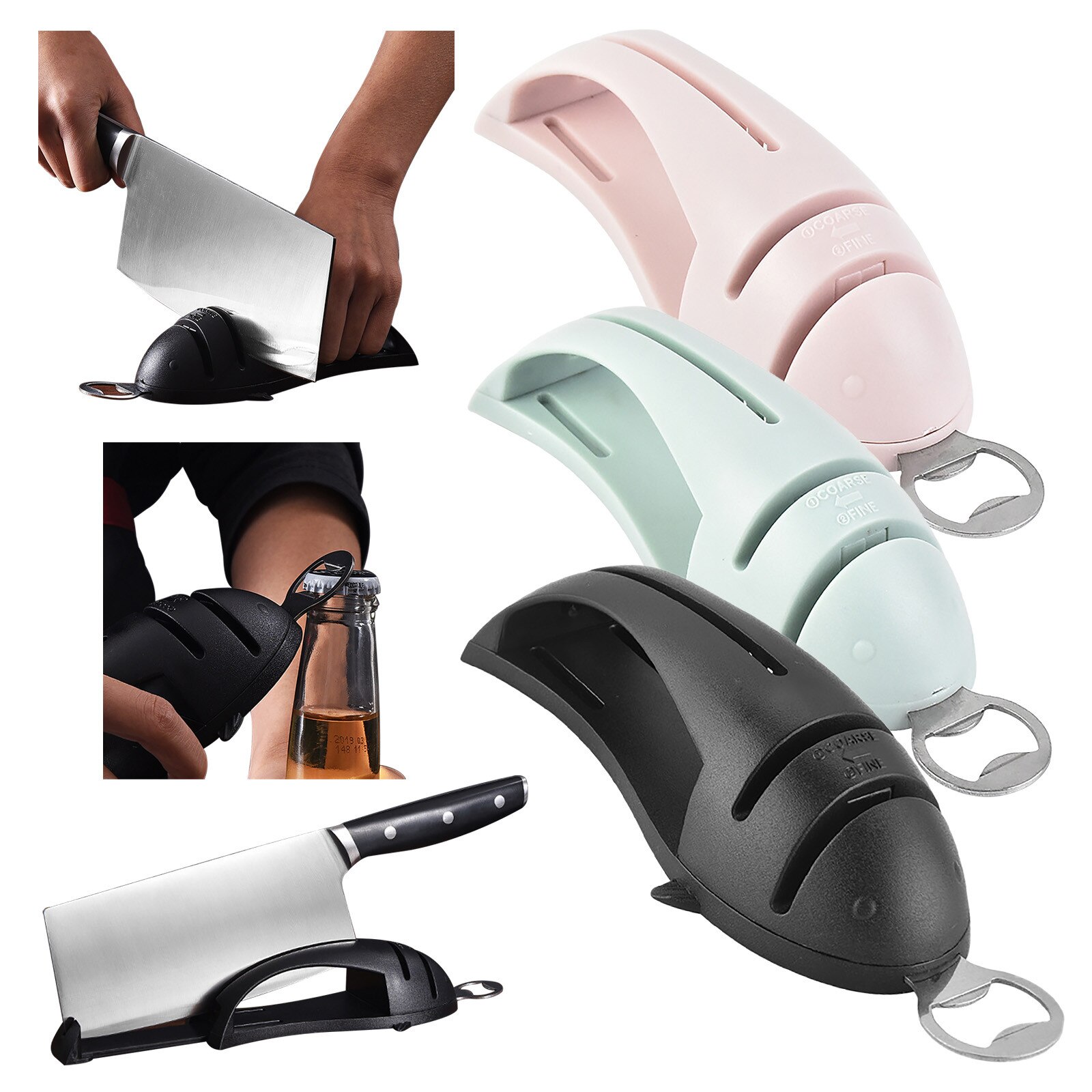 Afilador de cuchillos multifuncional 3 en 1, abridor de botellas de cerveza, estante para cuchillos para cocina doméstica, afilador de cuchillos eficiente y fácil de usar