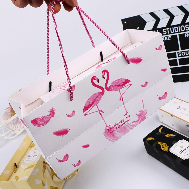 Kreative Flamingo Box Marmor Papier Tasche Dragee Cookies Tote Taschen Hochzeit Schokolade Kuchen Verpackung Papier Boxen Party Supplies: flamingo bag