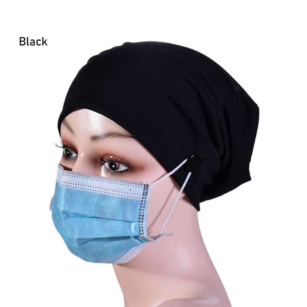 Multicolor sombrero turbante para mujeres de Botón de gorros Hijab interiores de la cabeza bufanda estilo Hijab Underscarf sombrero diadema tubo: Black