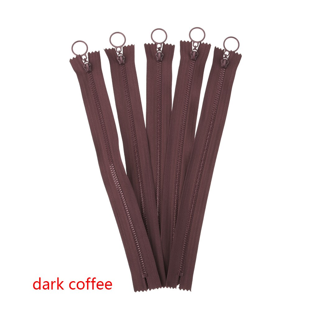 Cremalleras de resina de 25cm para pantalones, 5 uds., color caramelo, anillo redondo con cremallera, bobina de cremallera para ropa, bolsa de costura artesanal, accesorios para ropa: dark coffee