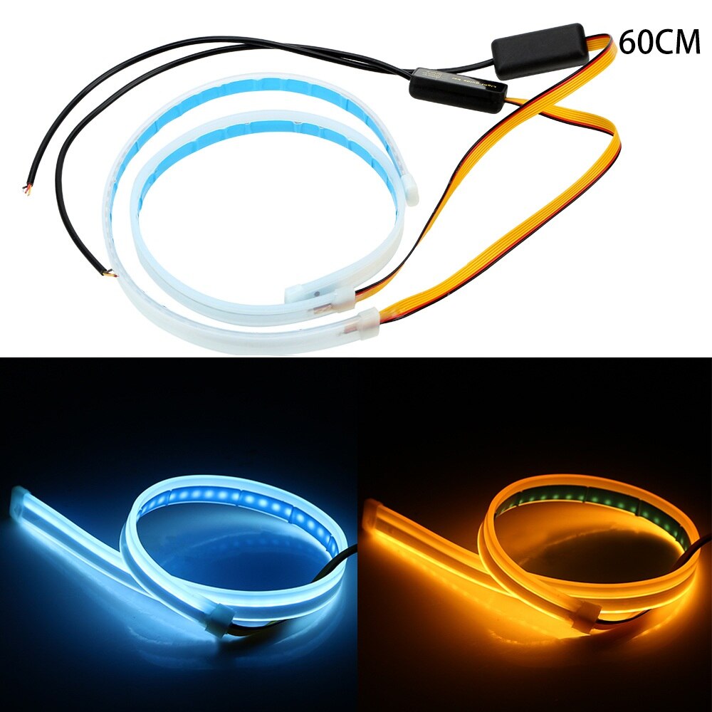 1 stücke Weiß Gelb flexibel Weichen Schlauch führen Ultrafeinen DRL 45 60cm Tagfahrlicht Blinker Lampen Auto LED Streifen 12V: 60 Eis Blau  Bernstein