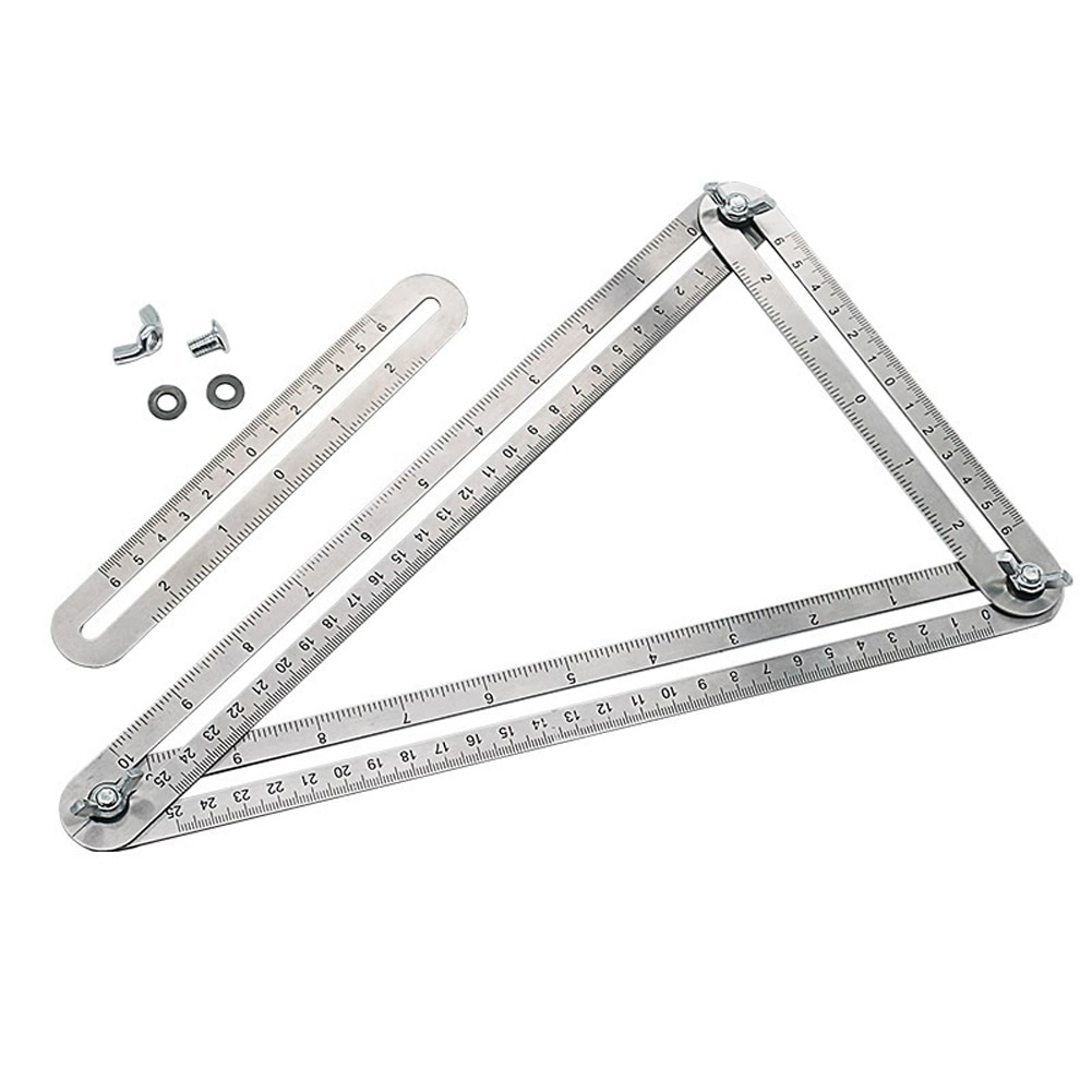 Four Fold Ruler Measuring Tool Stainless Steel Folding Multifunctional Ruler Any Angle Ruler Universal Protractor for Woodwork