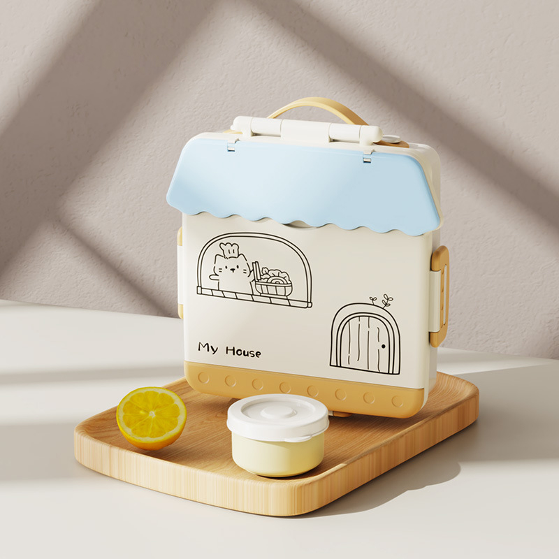 Uroczy plastikowy pojemnik na obiad z przegródkami, kreskówkowy pojemnik na jedzenie z pokrywkami, przenośny lunchbox bento dla uczniów i pracowników biurowych.: Burgundia
