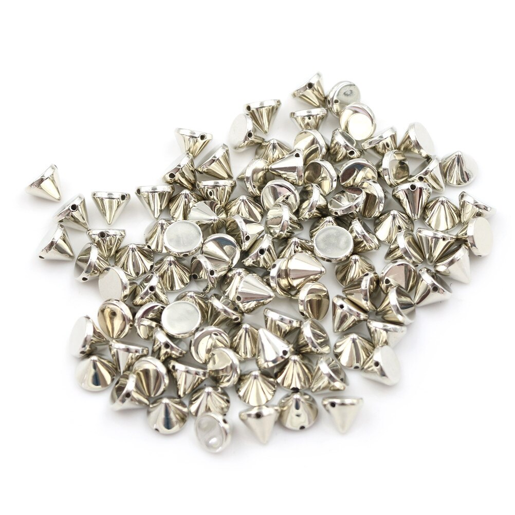 100 Pcs/lot Plastic Sew On Wedding Garment Round Spike Rivet For DIY Crafts Bags Clothes Gold Silver: Silver