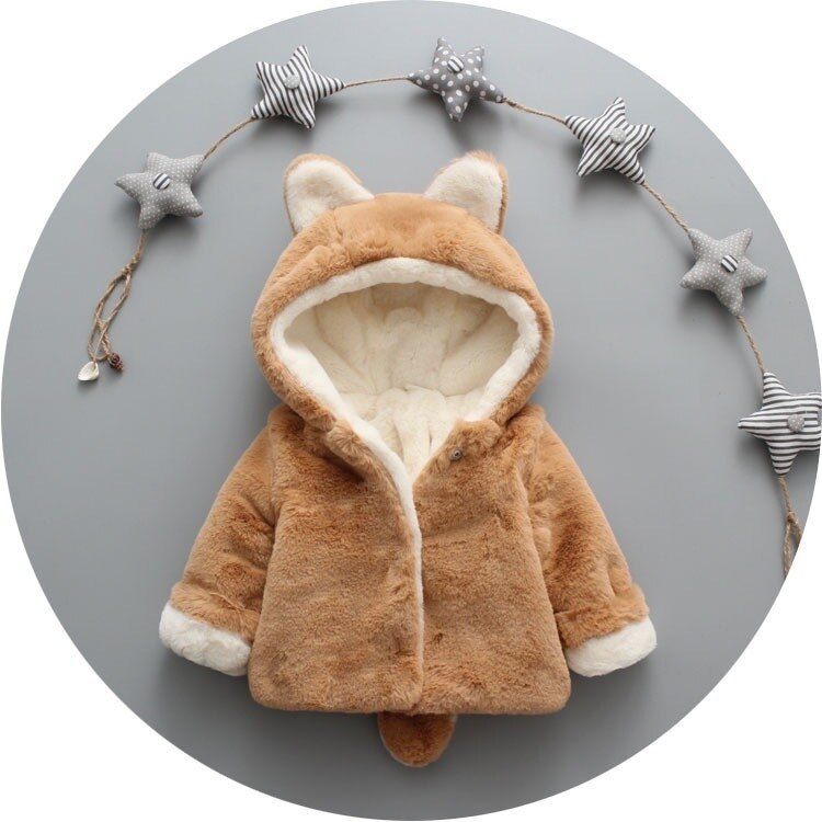 Meisjes Warme Jassen Winter Kids Leuke Dikke Fluwelen Hoodies Voor Baby Jongens Kinderen Cartoon Bovenkleding Jassen 2 3 4 5Y kleding Meisjes: brown / 18m