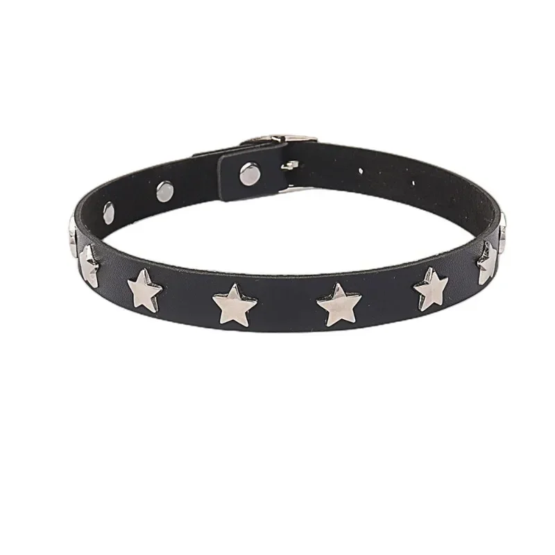 Gargantilla de cuero PU Punk para mujer, cadena de Rock Hip Hop, collar con remache de pentagrama de corazón, accesorios de joyería creativos para: Chapado en platino
