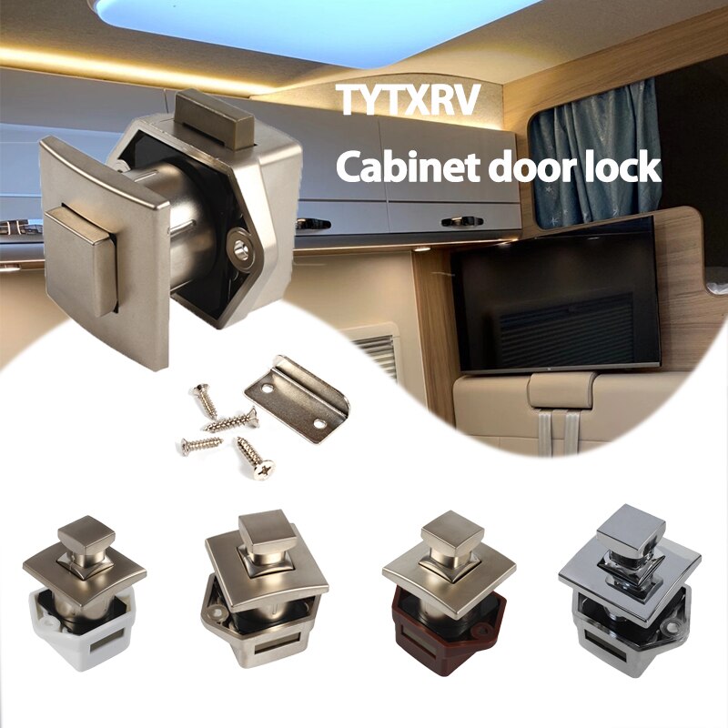TYTXRV 1 Uds RV caravana barco cajón pestillo cerraduras de botón para herrajes para muebles Camper coche cerradura de empuje para puerta de armario de cocina