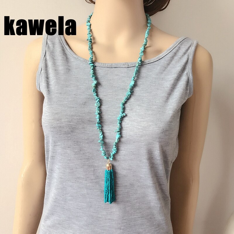 Stone Tassel Pendant Long Necklace