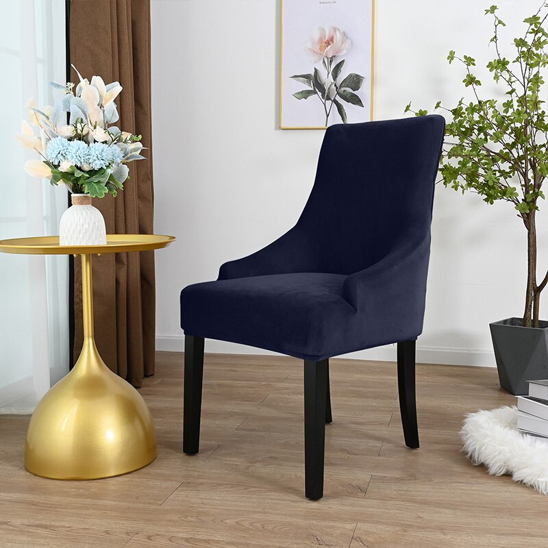 Aksamitna czernica pokrowiec na krzesło do jadalni salon Stretch Wingback krzesło narzuty elastyczny fotel z uszakami pokrywa do jadalni kuchnia: navy blue