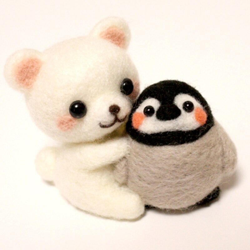 Lmdz 1 stk sødt dyr pingvin bjørn legetøj dukke uldfilt stukket kitting ikke-færdig håndkarft uld filtemateriale