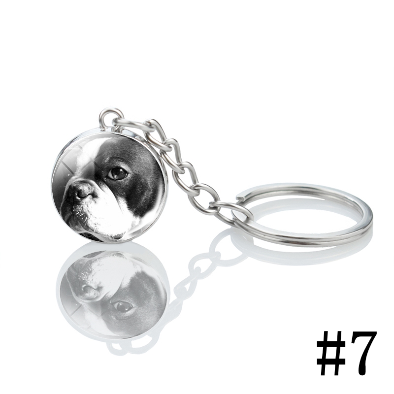 Men's Boston Terrier Keychain Black and White Dog Photo Glass Ball Pendant Keyring Decoration Pendant for Women: Yellow