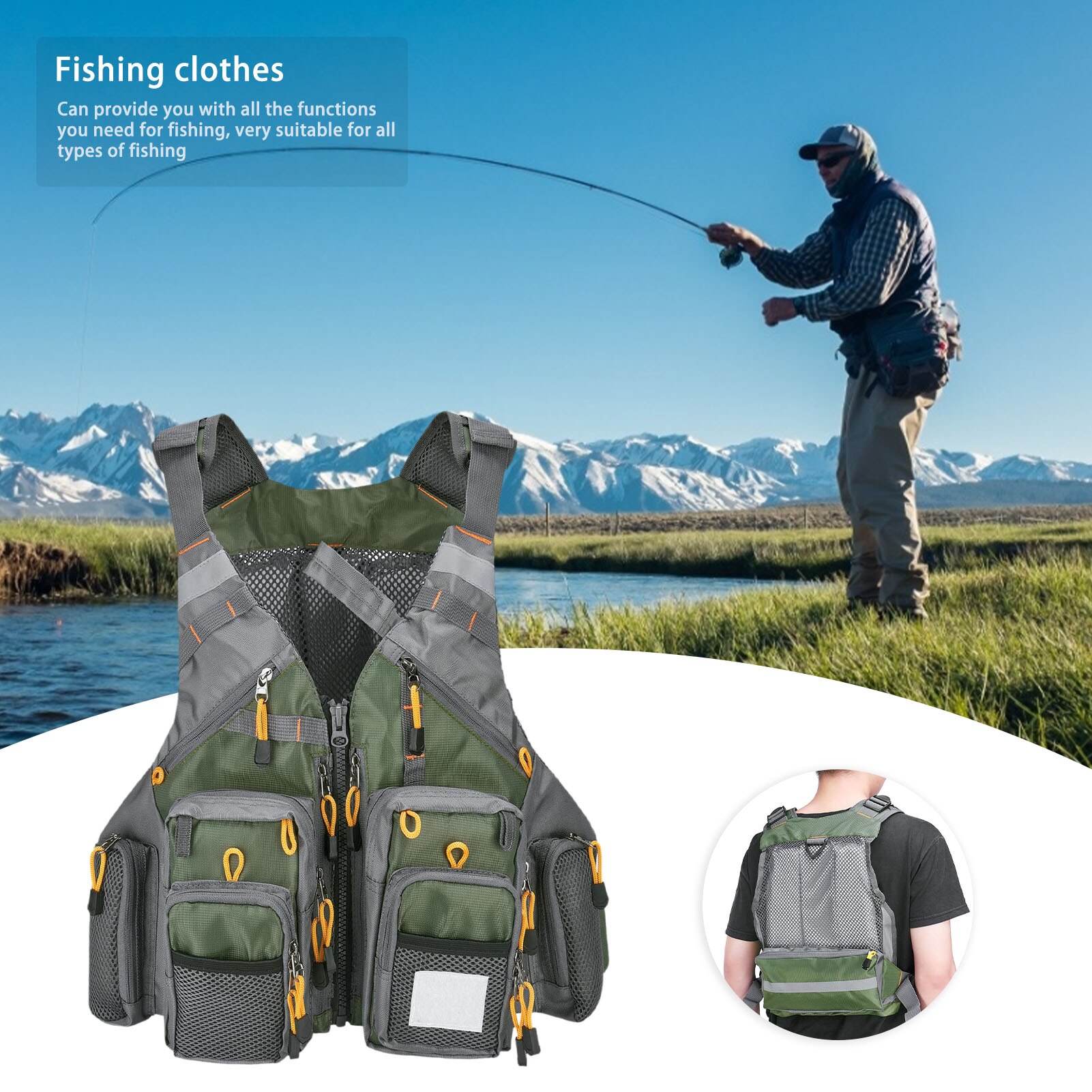 Breathable Fishing Vest Multi-pocket Swimming Adjustable Vest Floating Material Multi-webbing Classic Fishing Suit
