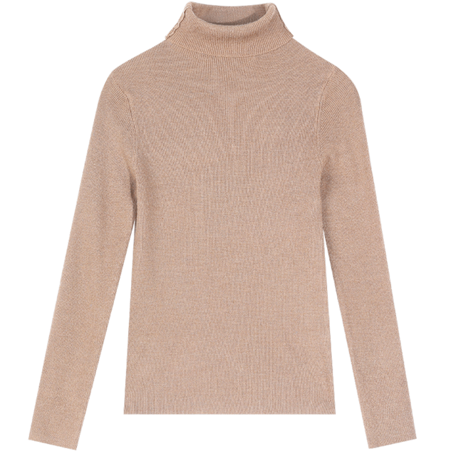 ELFSACK Solid Pure Casual Knitted Pullover Women Slim Sweaters Autumn ELF Full Sleeve,Korean Female Basic Daily Tops: Light Brown