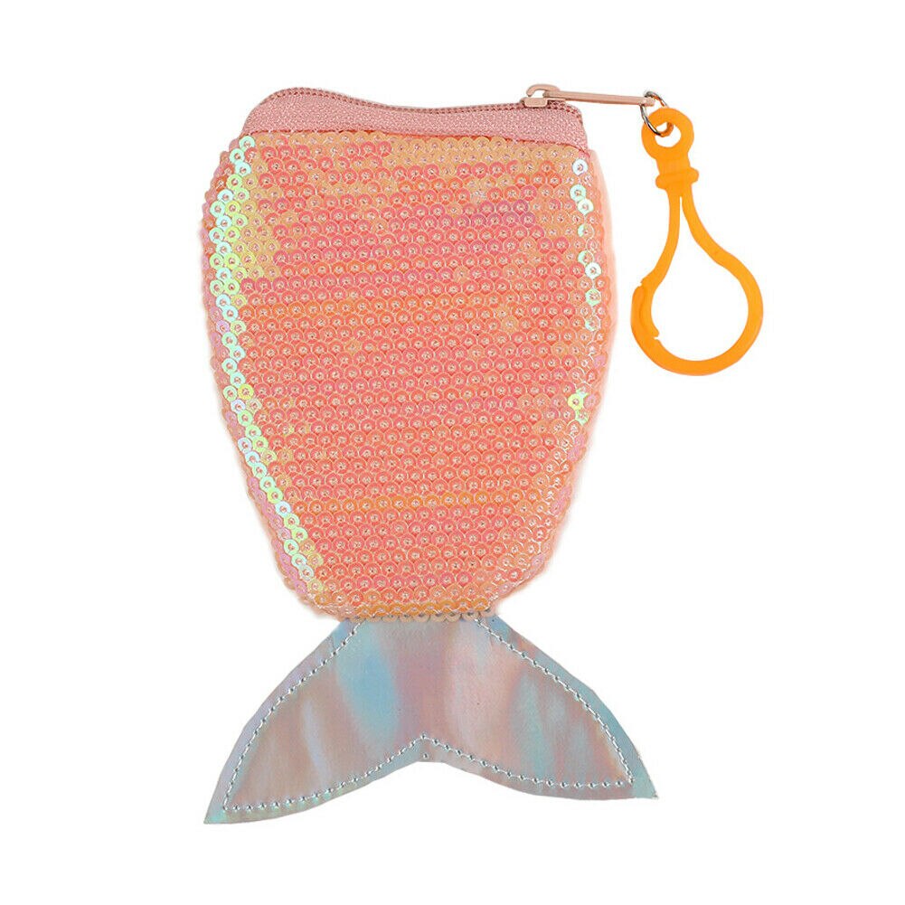 Cute toddler kid baby girl coin purse sequin mermaid tail mini messenger purse portable small wallet card pack: Orange