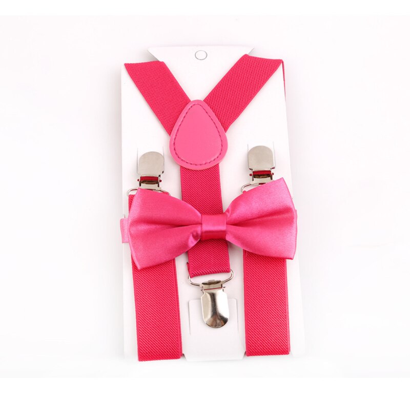 Kids Suspenders With Bowtie Children Bow Tie Set Boys Braces Girls Adjustable Suspenders Baby Wedding Ties Accessories: Rose Red