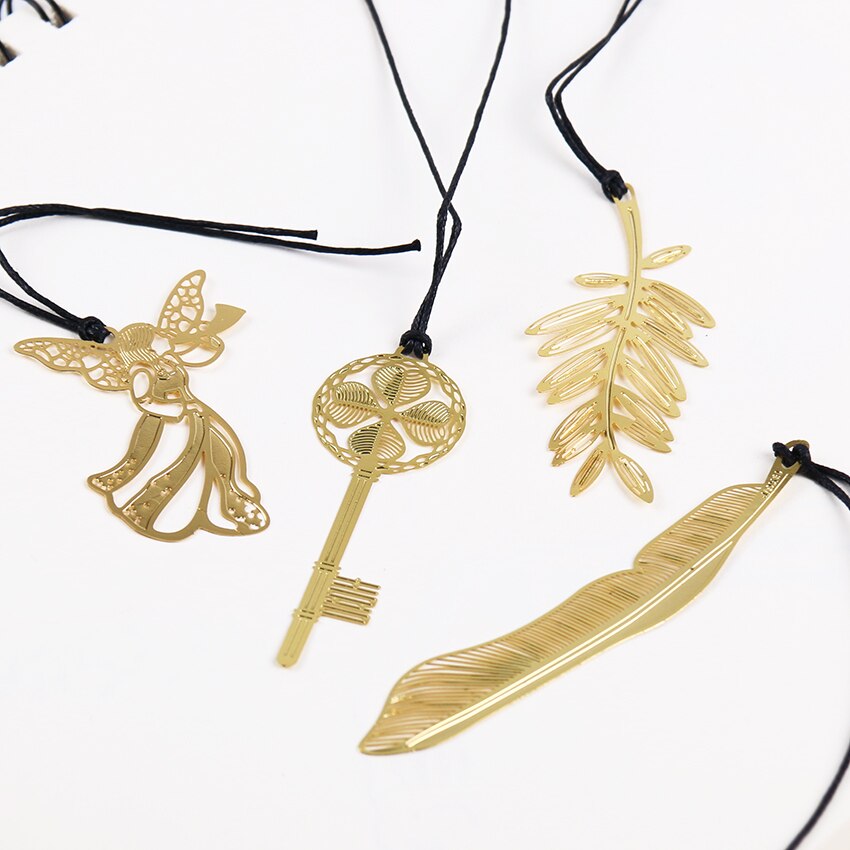 1PC Metal Bookmark Vintage Key Feather Angel Musical Instruments Bookmark Paper Clip for Book Mark Notes 4 Types Available
