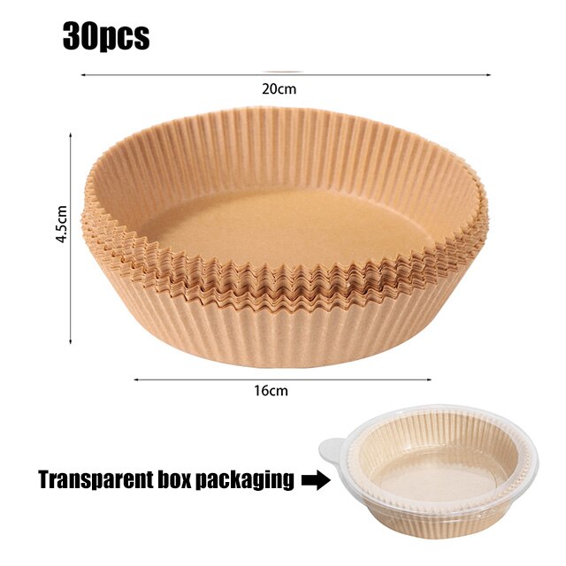 50pcs Air Fryer Liner Steamer Liner Disposable Wood Pulp Paper Non-Stick Steaming Basket Mat Baking Oil Paper Mat for 3-6L Fryer: 30pcs Brown 16cm A