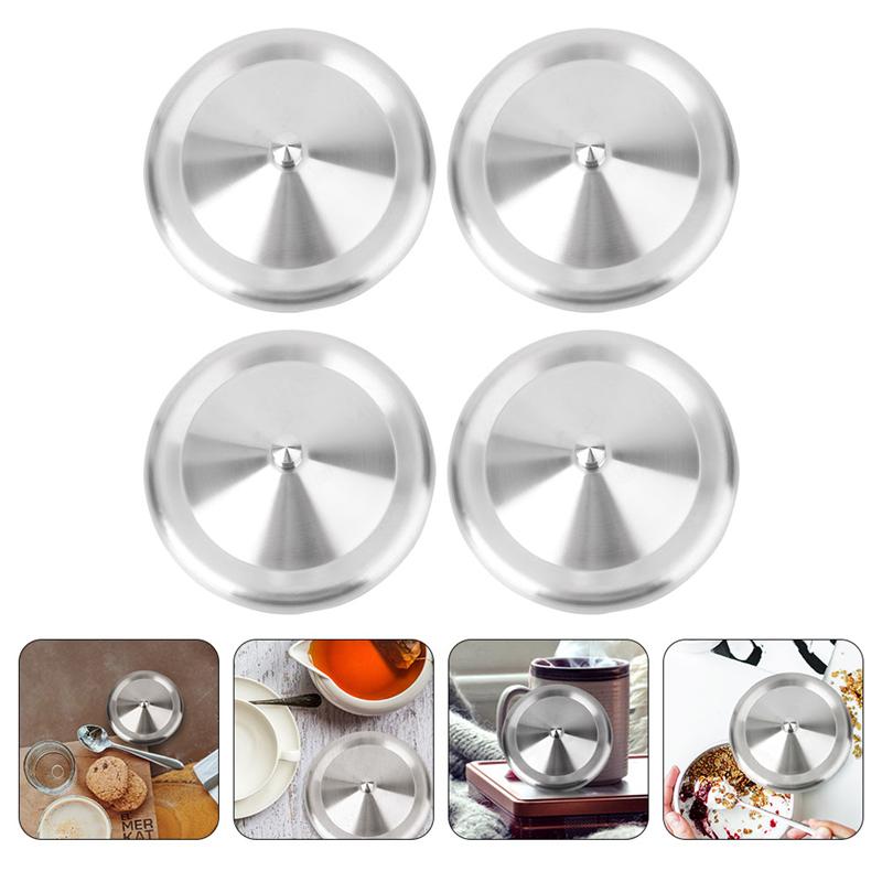 2/4Pcs Durable Stainless Steel Cup Lids Dust-Proof Drink Cup Lids Stainless Steel Lid Kitchen And Dining Supplies (Silver)